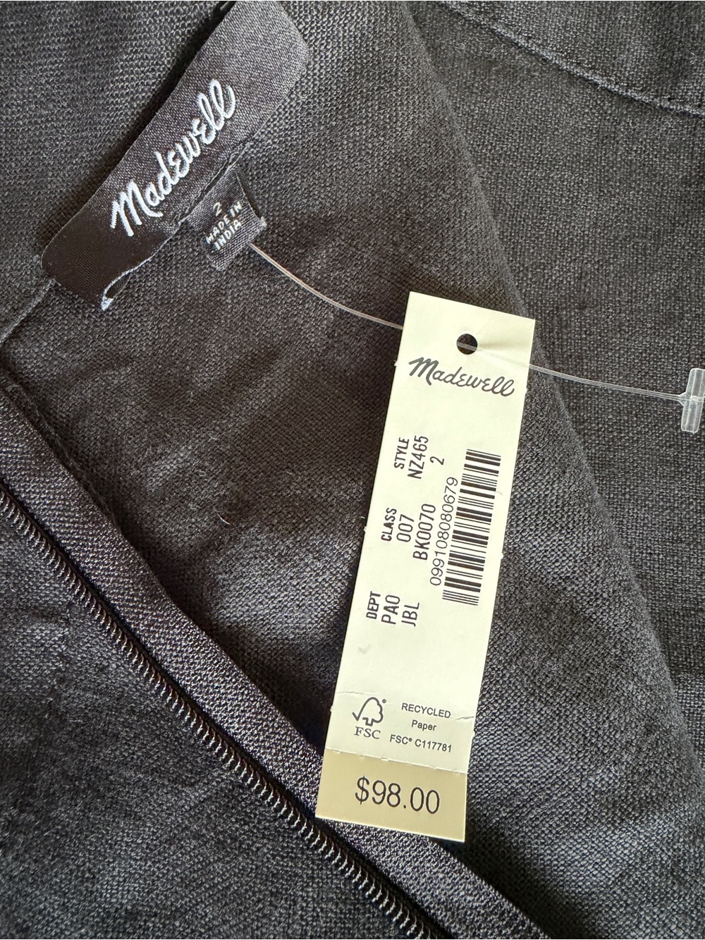 Madewell Cinched Boatneck Sleeveless Linen Top Jet Black Size 2 NWT $98 - Picture 5 of 13
